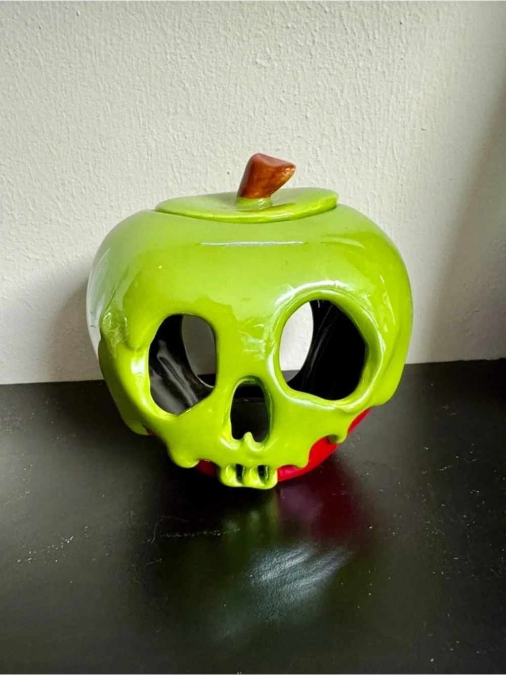 Authentic Disney Green and Red Poison Skull Apple Ceramic Votive Holder